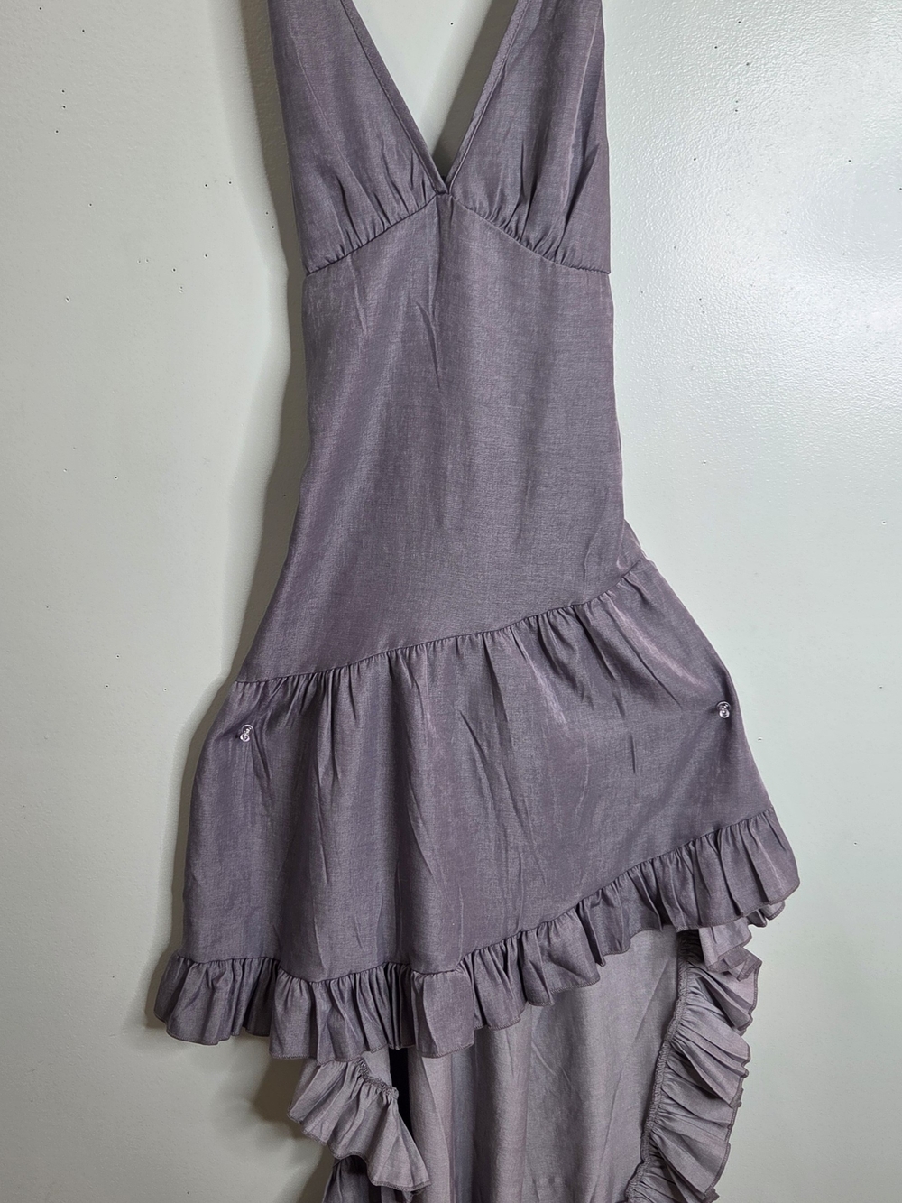 Women’s Gray High Low Ruffle V-Neck Dress